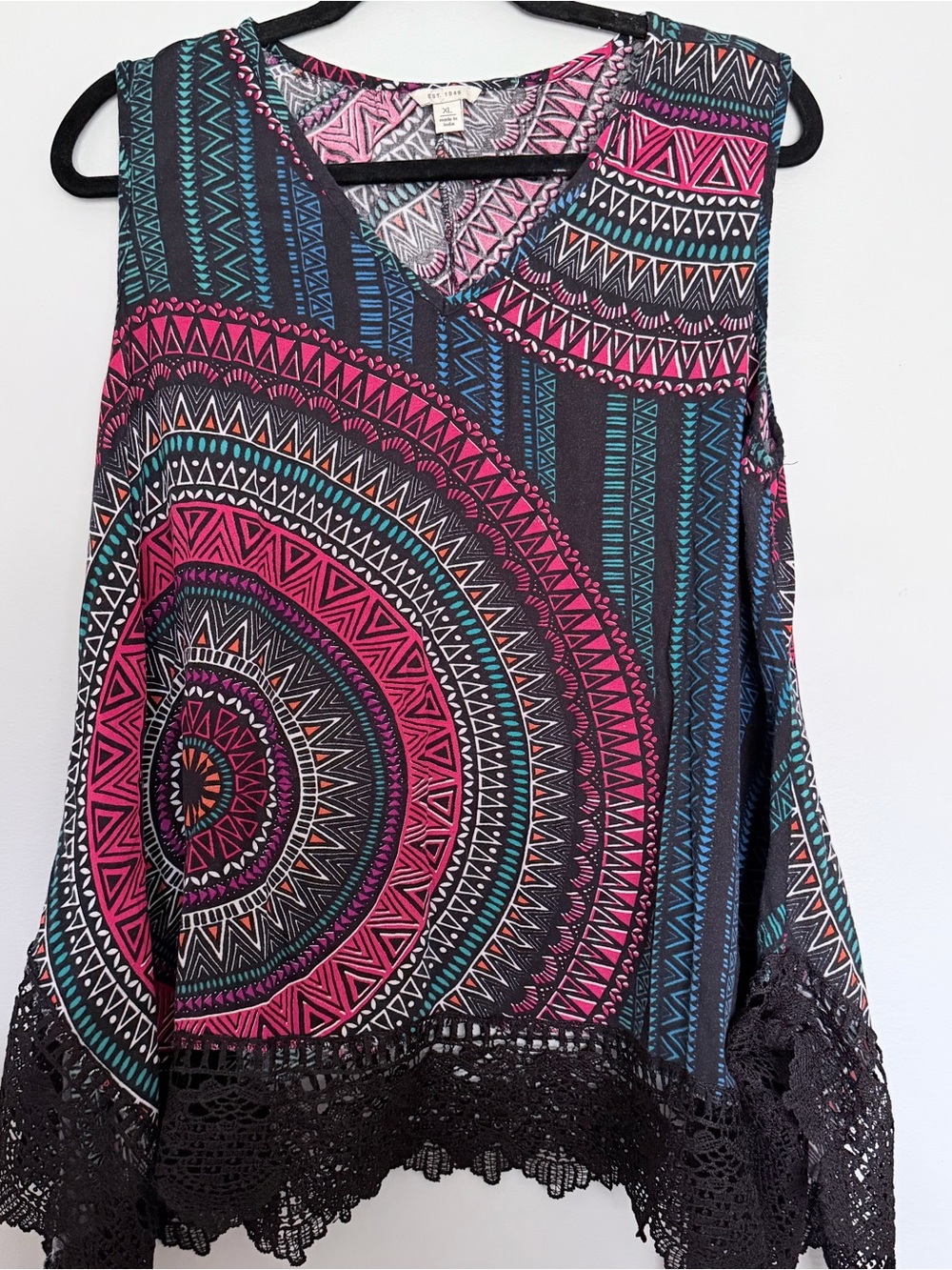 Est. 1946 Sleeveless Boho Medallion Tunic Women Size XL Red Blue Black B0042